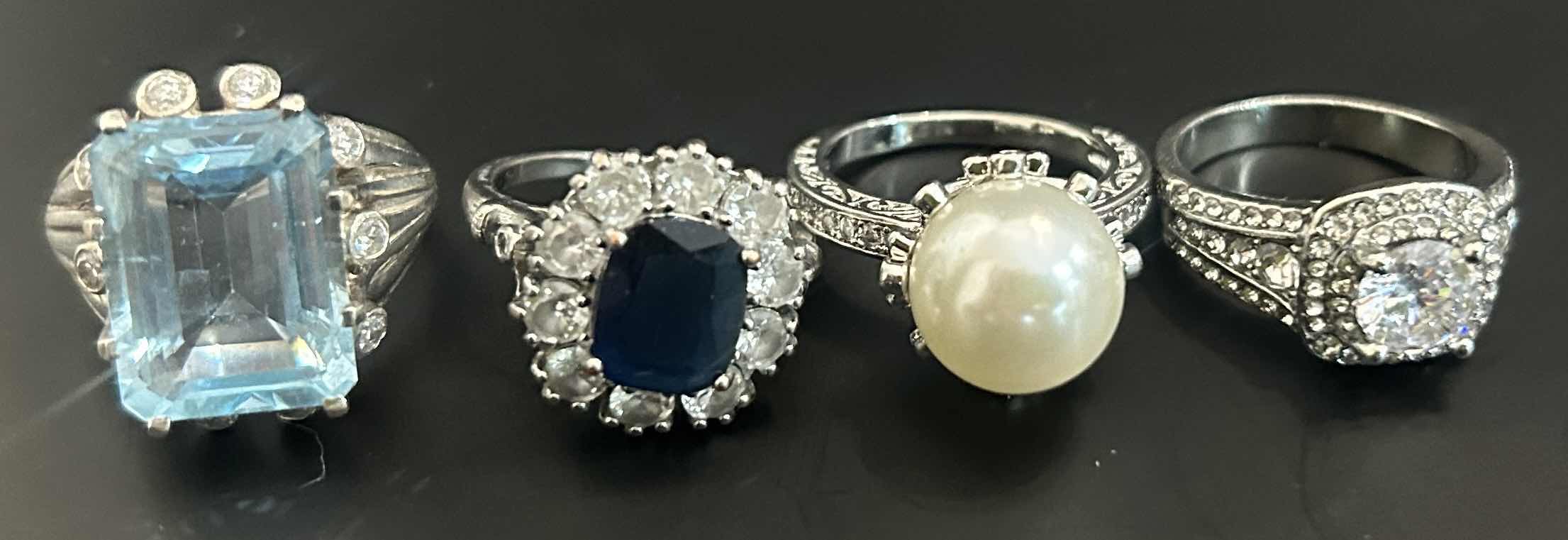 Photo 1 of 4- GOLD & SILVER TONE W FAUX GEMSTONE RINGS (APPROX SIZE 7-8)