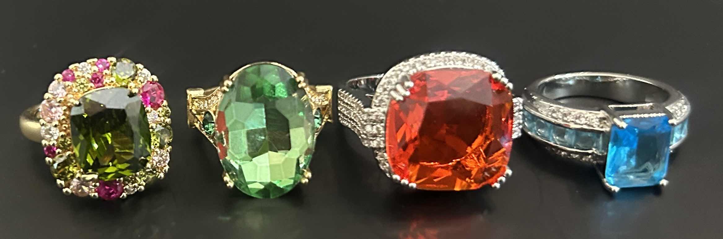 Photo 1 of 4-GOLD & SILVER TONE COLORFUL FAUX GEMSTONE RINGS (APPROX SIZE 7-8) 