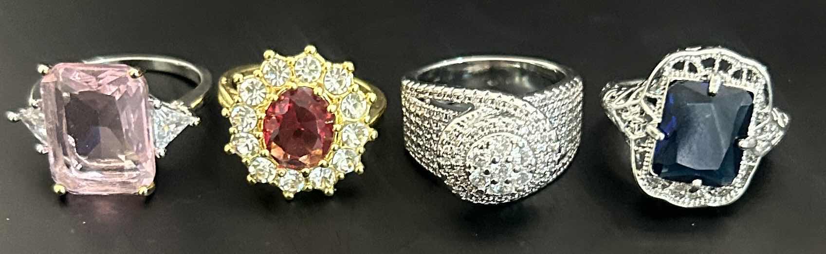Photo 1 of 4-SILVER & GOLD TONE W FAUX GEMSTONE RINGS (APPROX SIZE 7-8) 