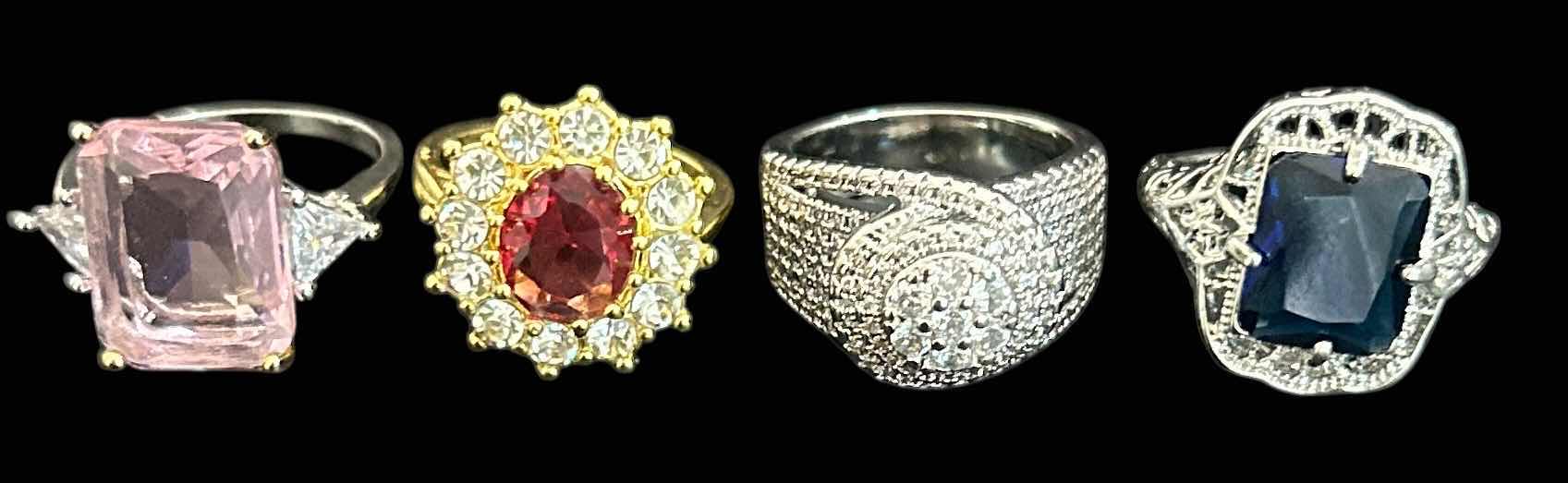 Photo 1 of 4-SILVER & GOLD TONE W FAUX GEMSTONE RINGS (APPROX SIZE 7-8) 