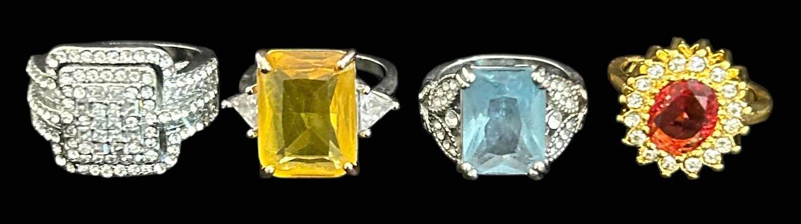 Photo 1 of 4-GOLD & SILVER TONE FAUX GEMSTONE RINGS (APPROX SIZE 7-8) 