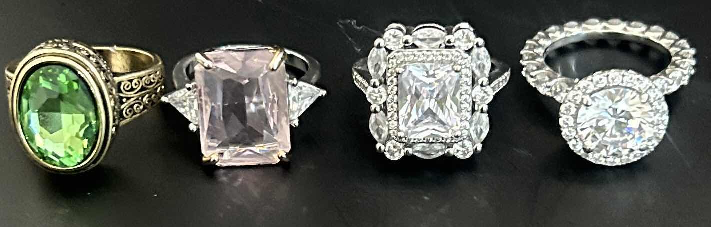 Photo 1 of 4-FAUX GEM & DIAMOND STONE GOLD & SILVER TONE RINGS (EST SIZE 7-8)