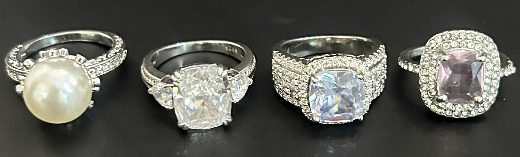 Photo 1 of 4-SILVER TONE W FAUX GEMSTONE RINGS (APPROX SIZE 7-8)