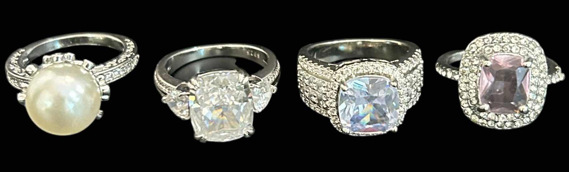 Photo 1 of 4-SILVER TONE W FAUX GEMSTONE RINGS (APPROX SIZE 7-8)