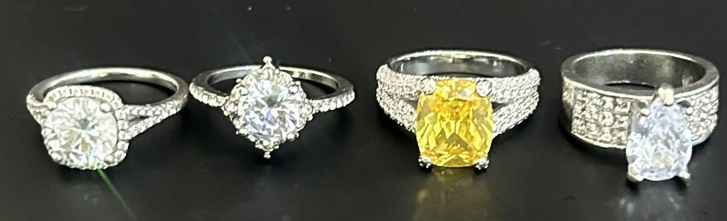 Photo 1 of 4-SILVER-TONE W FAUX GEMSTONE RINGS (APPROX SIXE 7-8)