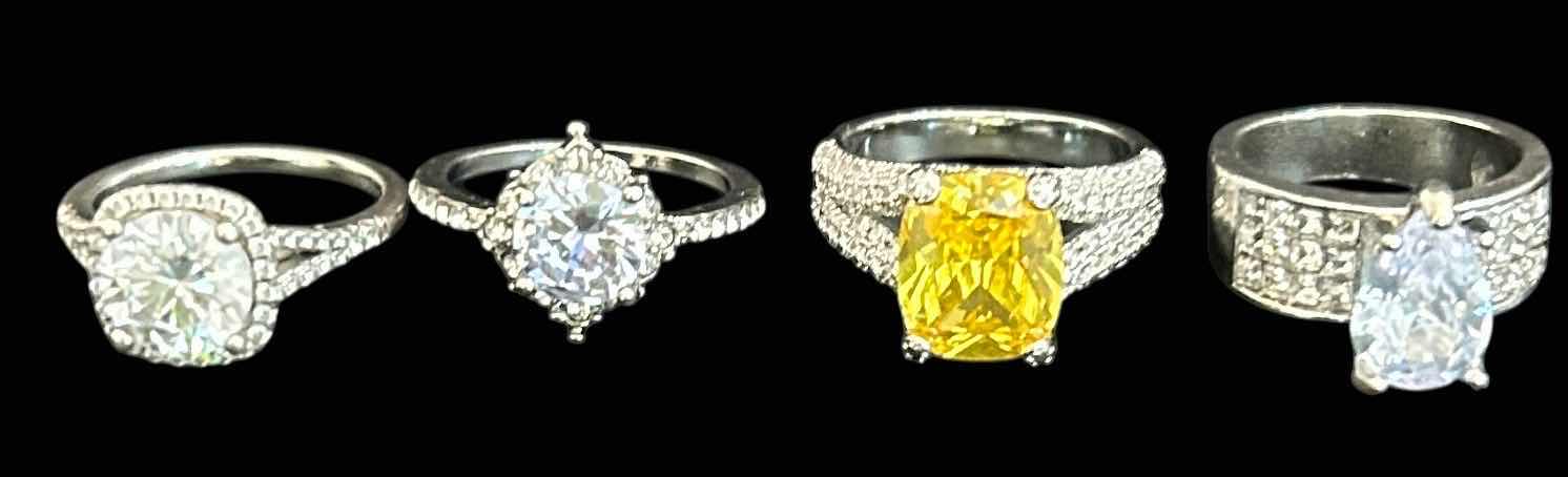 Photo 1 of 4-SILVER-TONE W FAUX GEMSTONE RINGS (APPROX SIXE 7-8)