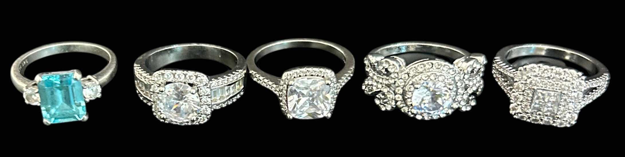 Photo 1 of 5-SILVER-TONE W FAUX GEMSTONE RINGS (APPROX SIZE 7-8)