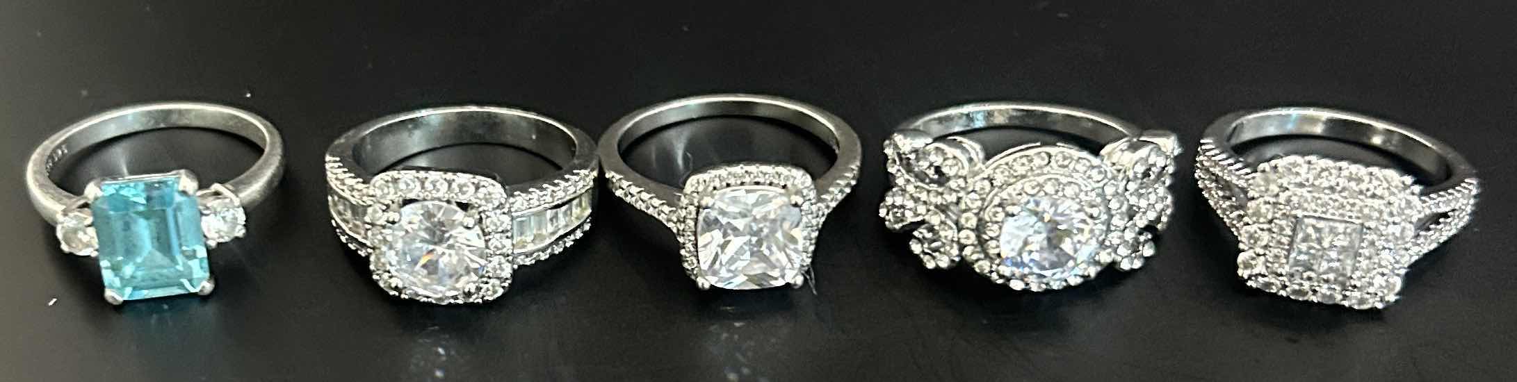 Photo 1 of 5-SILVER-TONE W FAUX GEMSTONE RINGS (APPROX SIZE 7-8)