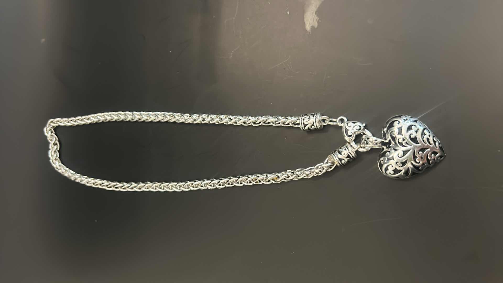 Photo 1 of BRIGHTON 18" ANTIQUE SILVER-TONE PUFF HEART PENDANT NECKLACE 