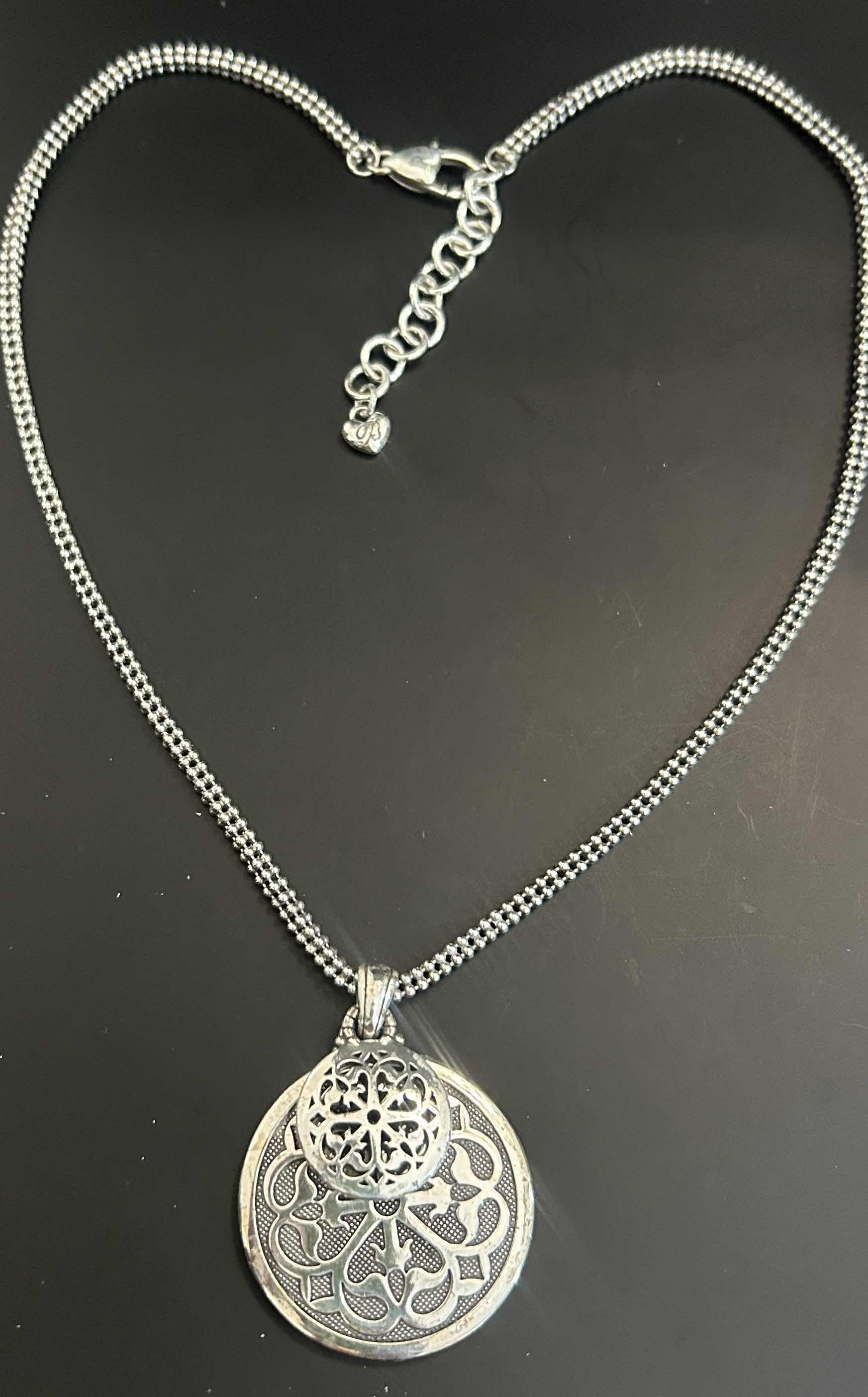 Photo 1 of BRIGHTON 17" DOUBLE PENDANT SILVER TONE NECKLACE 