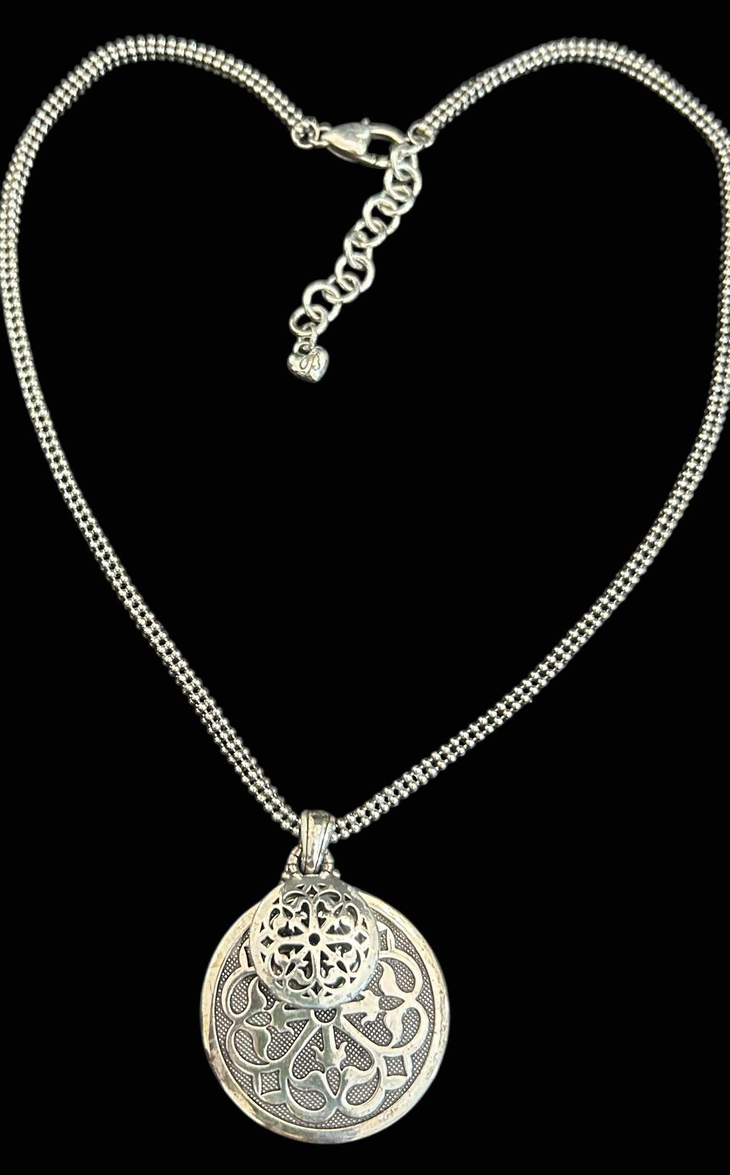 Photo 1 of BRIGHTON 17" DOUBLE PENDANT SILVER TONE NECKLACE 