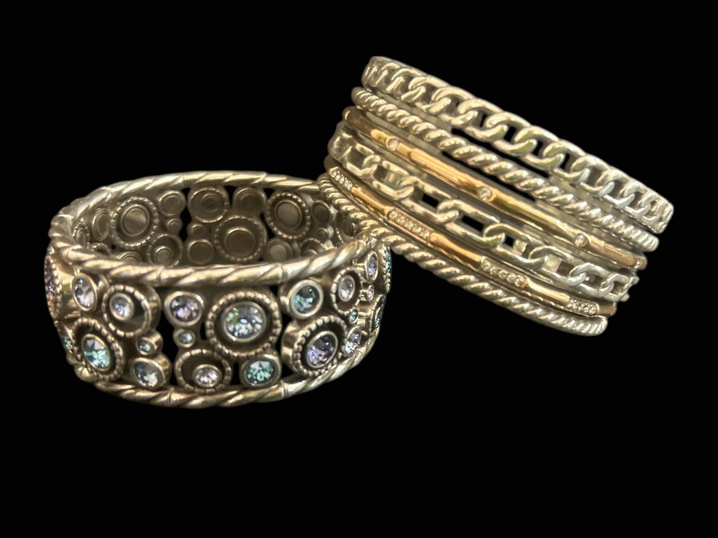 Photo 1 of 2-BRIGHTON GOLD & SILVER TONE JEWELED CUFF BRACELETS