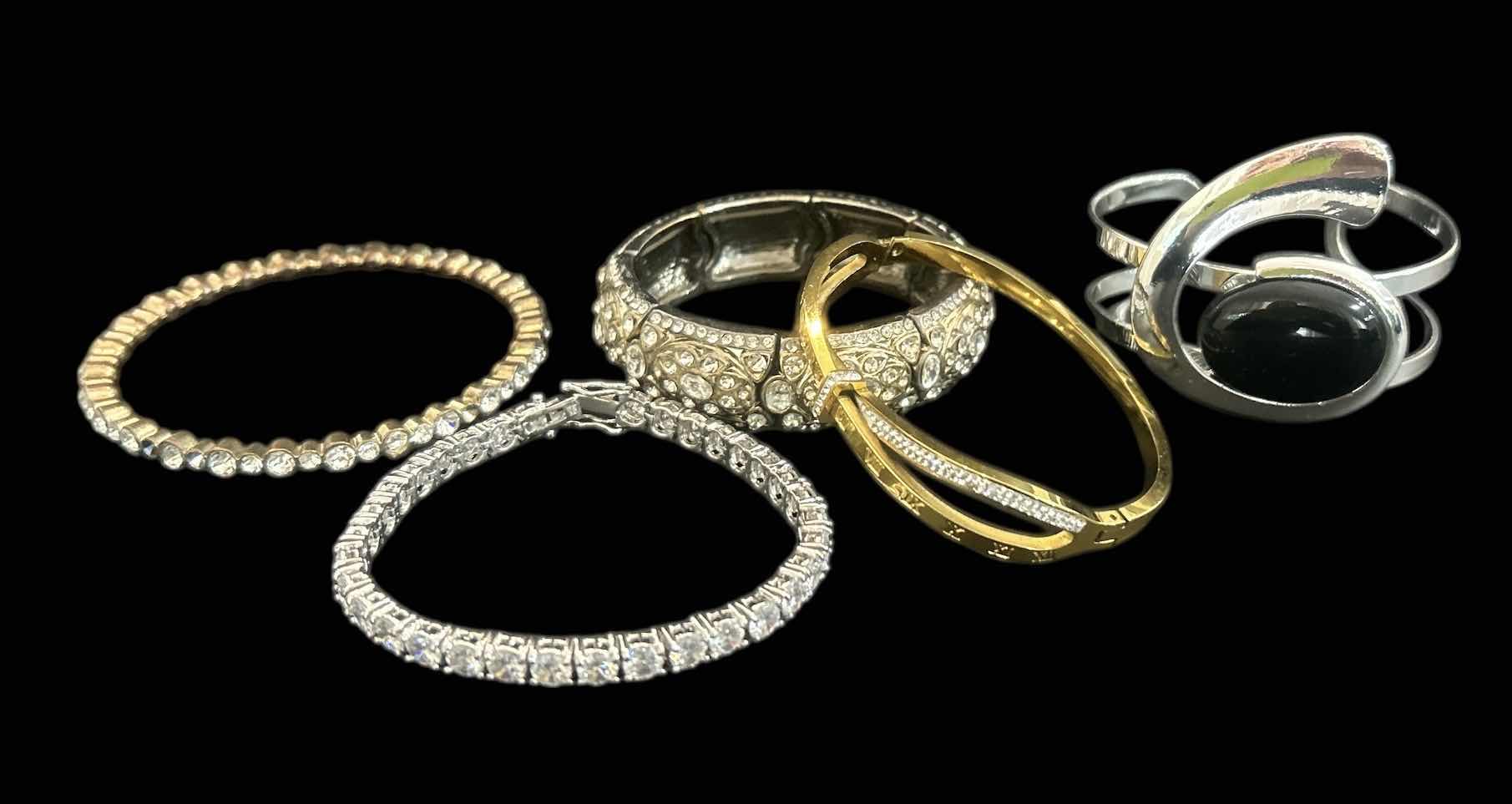 Photo 1 of 5-FAUX DIAMOND GOLD & SILVER TONE FASHION BRACELETS