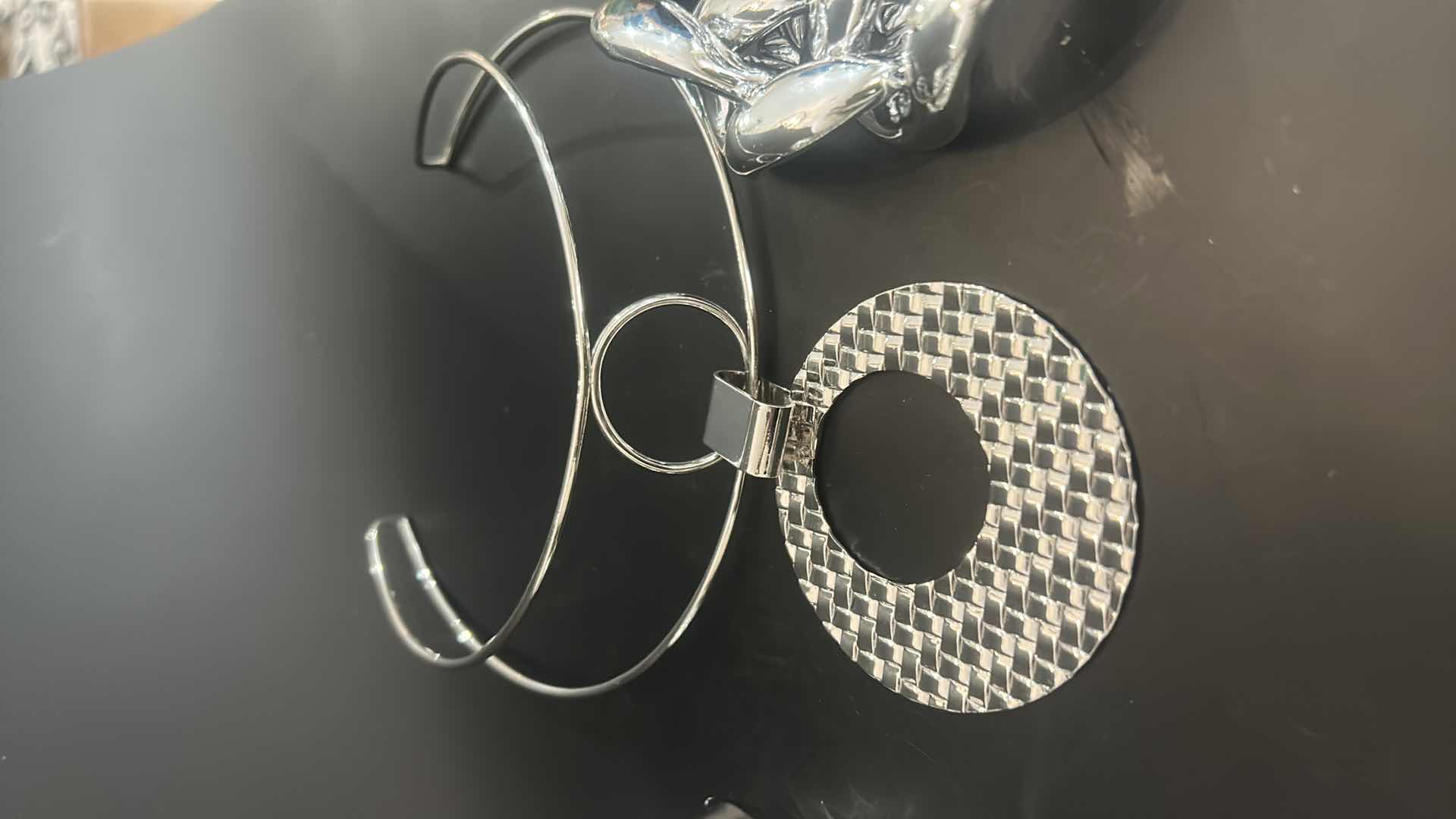 Photo 1 of 4-SILVER-TONE BRACELETS, CHOKER NECKLACE W CIRCLE PENDANT 