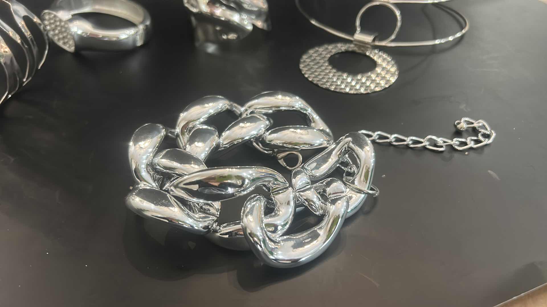 Photo 1 of 4-SILVER-TONE BRACELETS, CHOKER NECKLACE W CIRCLE PENDANT 