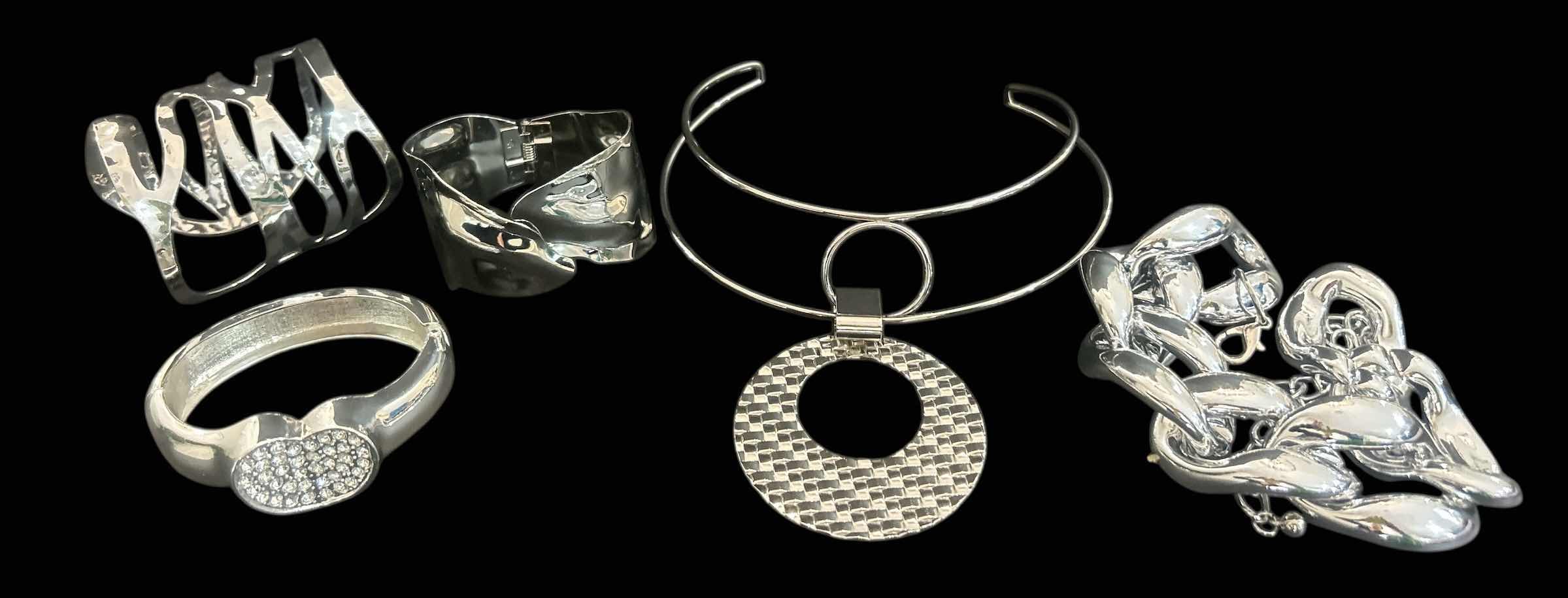Photo 1 of 4-SILVER-TONE BRACELETS, CHOKER NECKLACE W CIRCLE PENDANT 