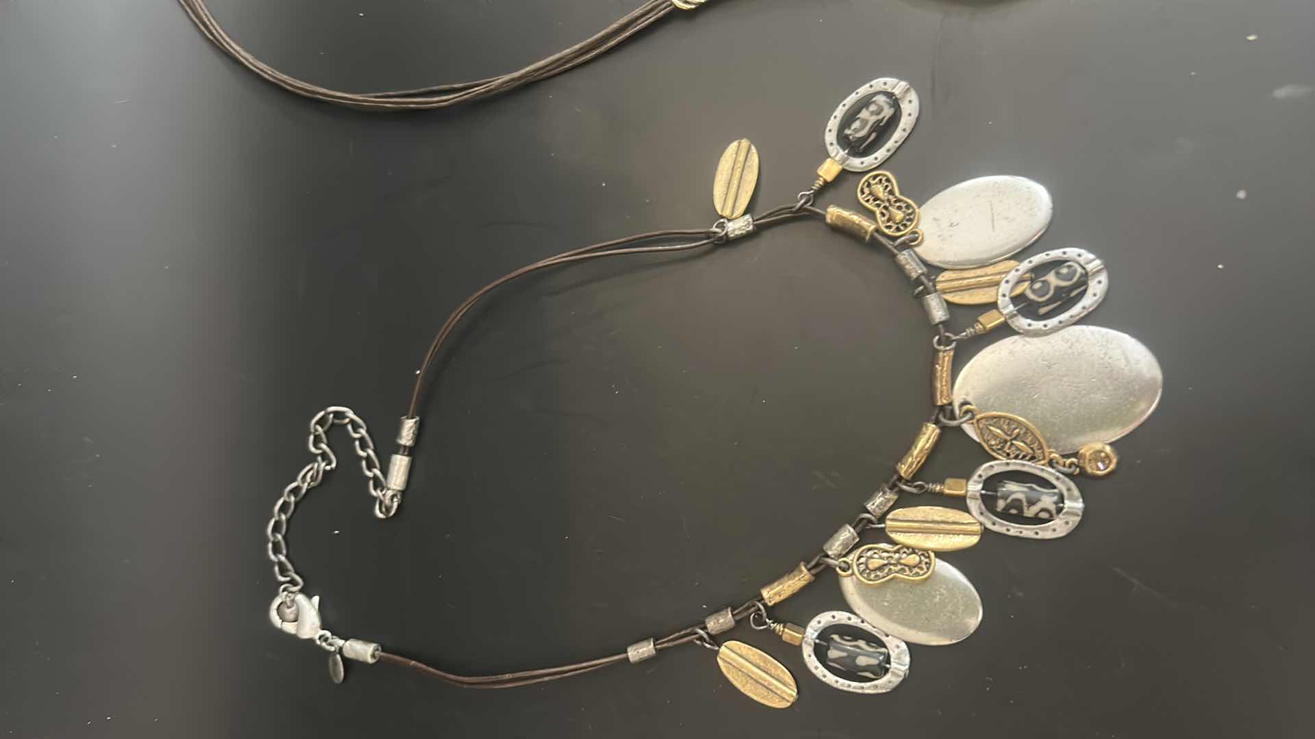 Photo 1 of 3-HAMMERED GOLD TONE SLIDE CHOKER NECKLACES