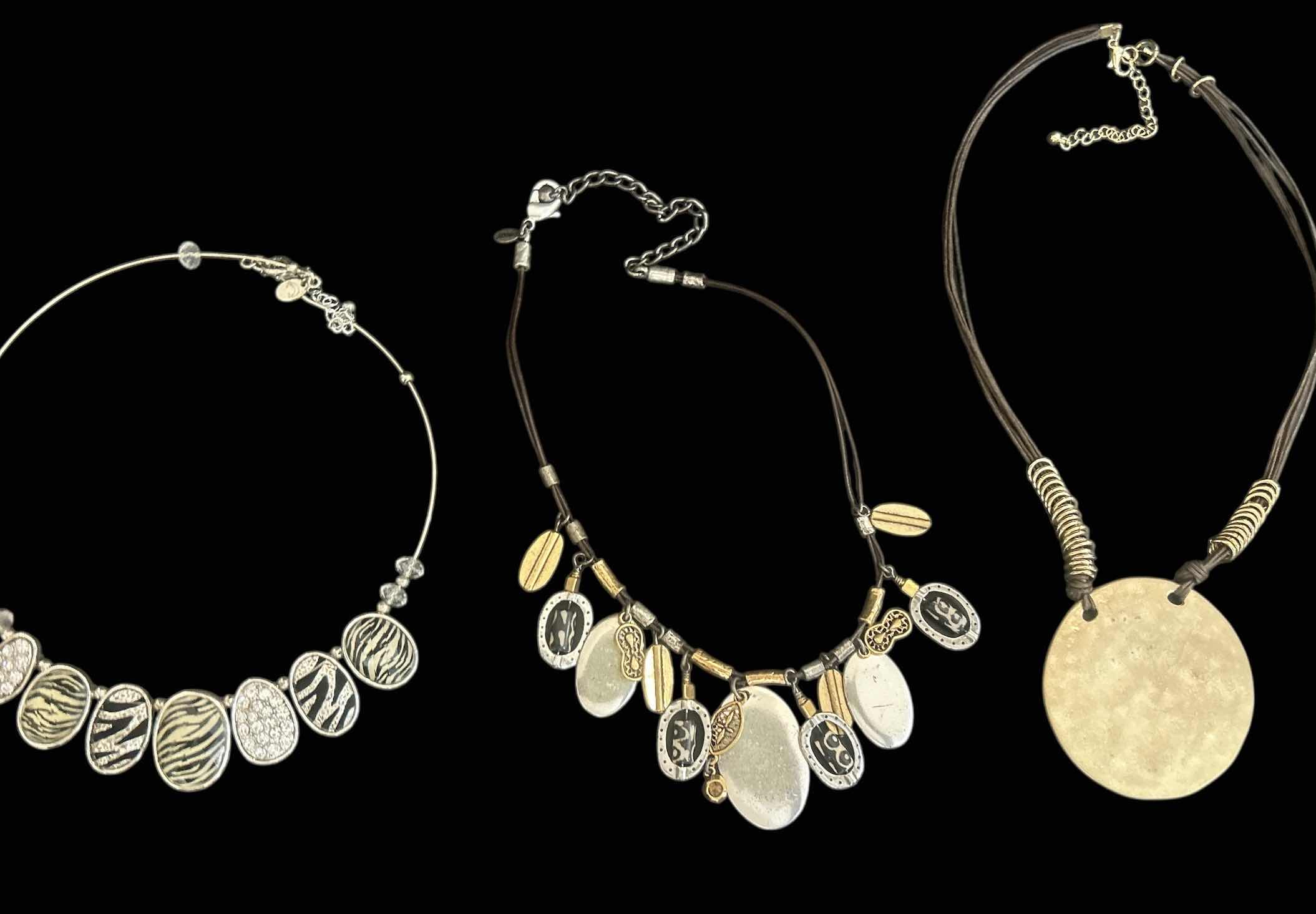 Photo 1 of 3-HAMMERED GOLD TONE SLIDE CHOKER NECKLACES