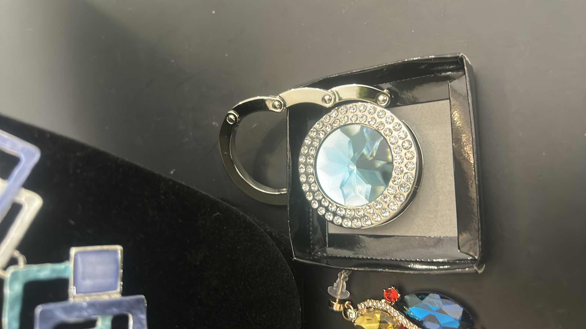 Photo 1 of GEOMETIC W MULTICOLORED ENAMEL SILVER-TONE NECKLACES & MATCHING EARRINGS, JEWELED EARRINGS, FAUX DIAMOND W JEWELS PURSE HOLDER