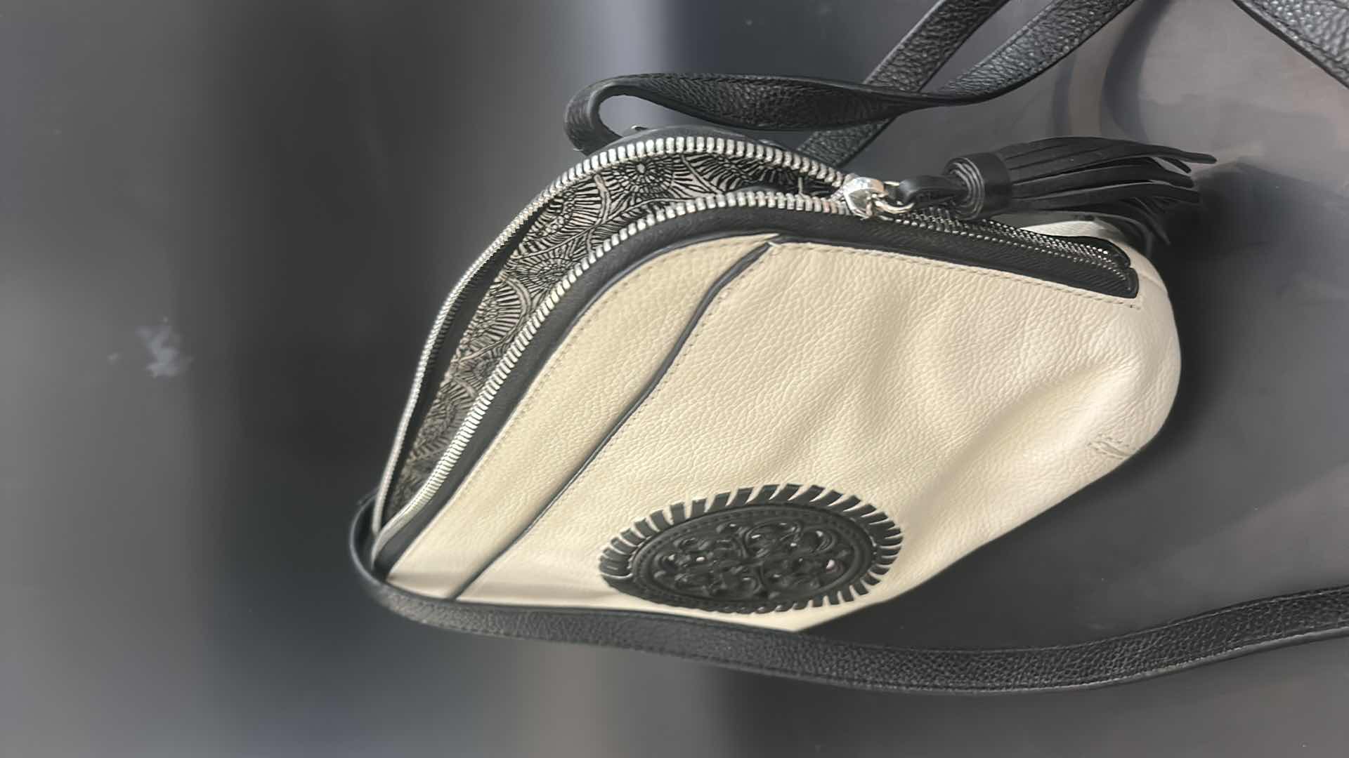 Photo 1 of BRIGHTON WHITE & BLACK LEONA CROSSBODY ORGANIZER HANDBAG