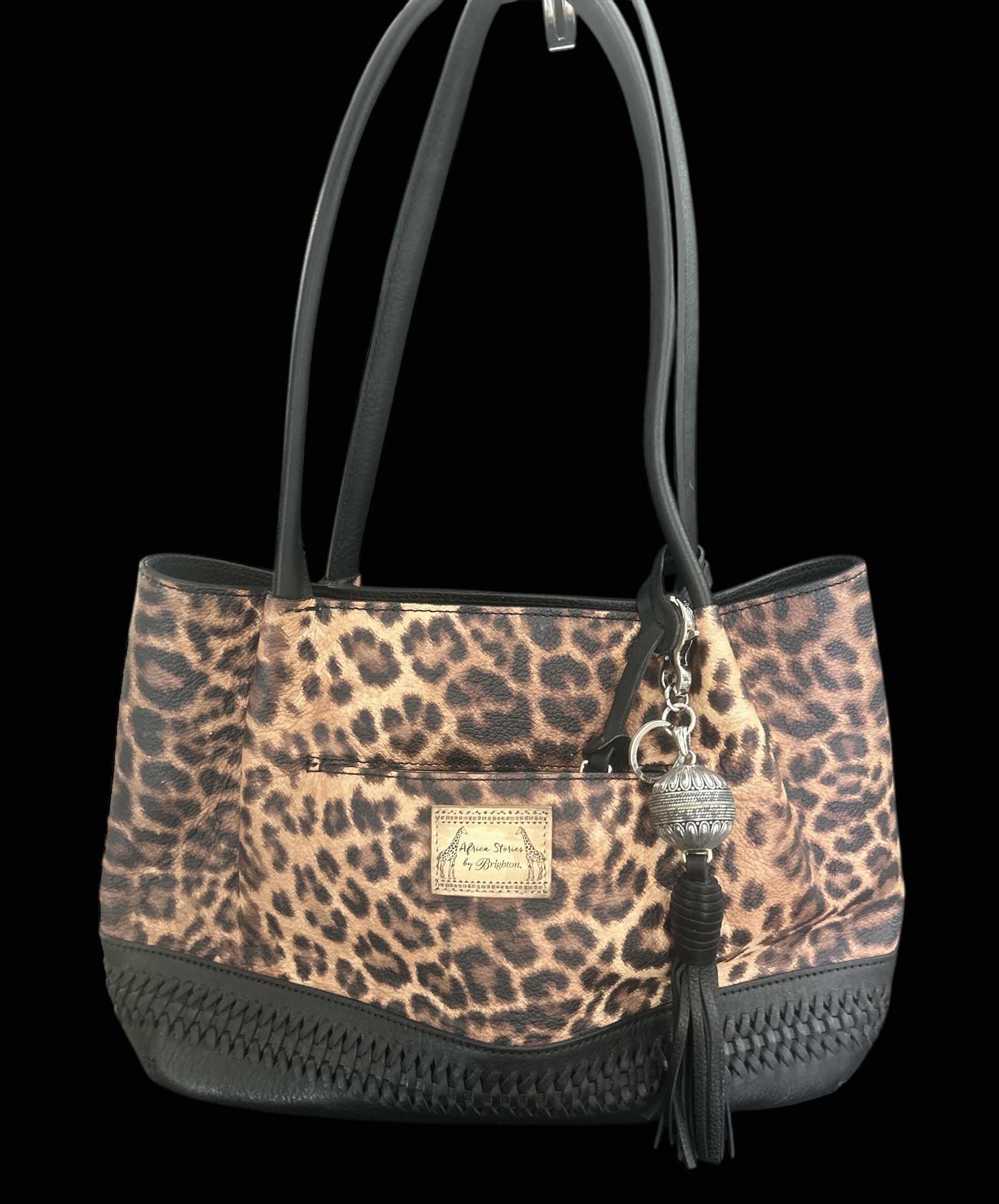 Photo 1 of BRIGHTON AYANNA AFRICAN STORIES LEOPARD & BLACK LEATHER TOTE HANDBAG