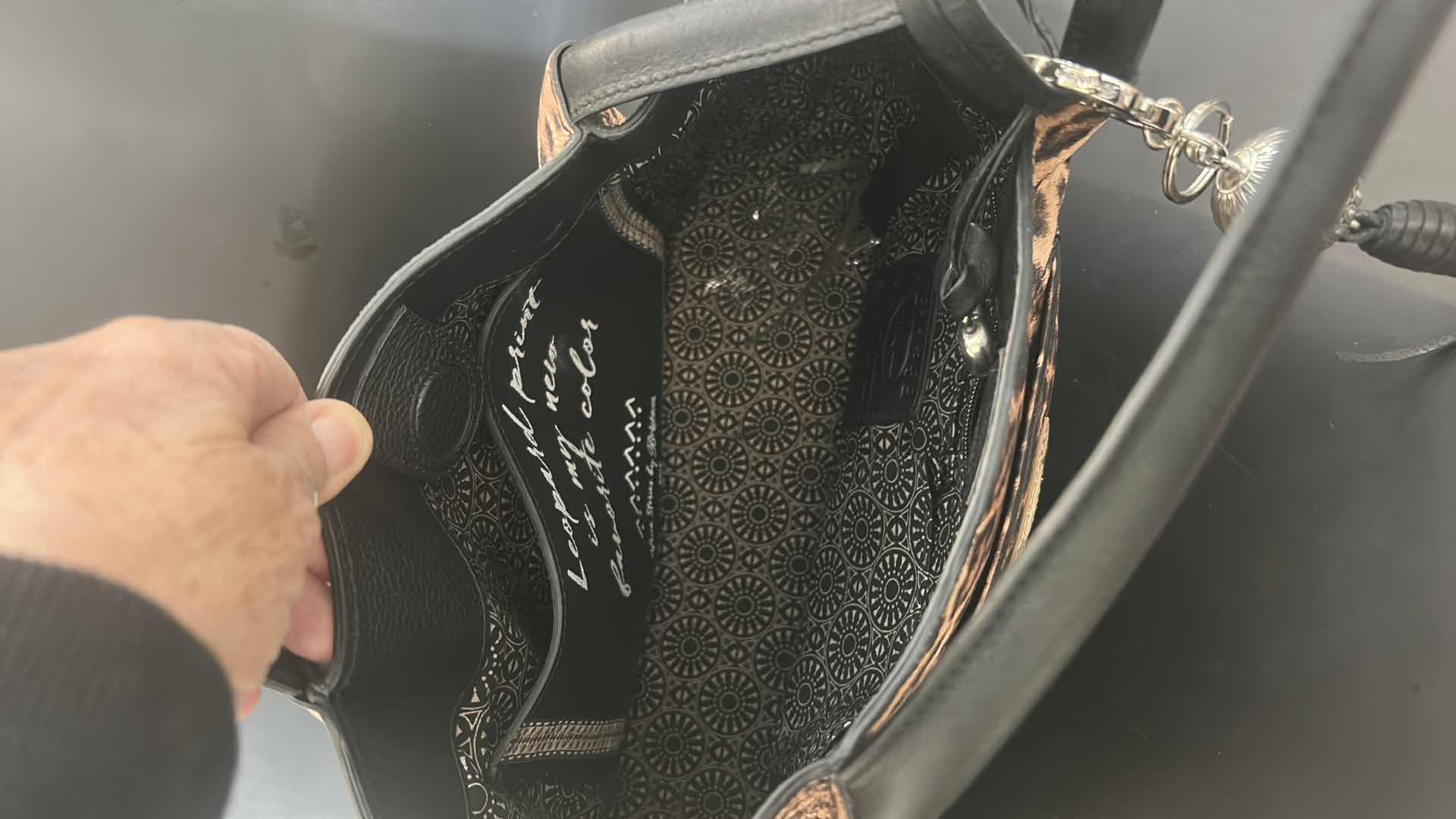 Photo 1 of BRIGHTON AYANNA AFRICAN STORIES LEOPARD & BLACK LEATHER TOTE HANDBAG