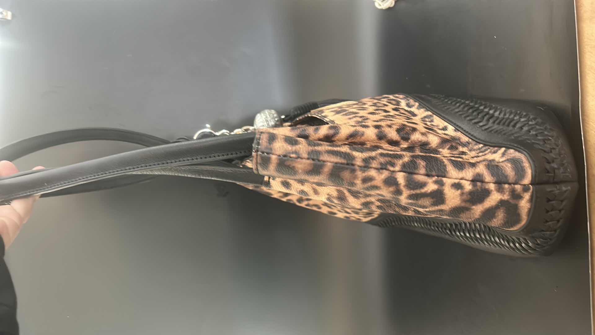 Photo 1 of BRIGHTON AYANNA AFRICAN STORIES LEOPARD & BLACK LEATHER TOTE HANDBAG