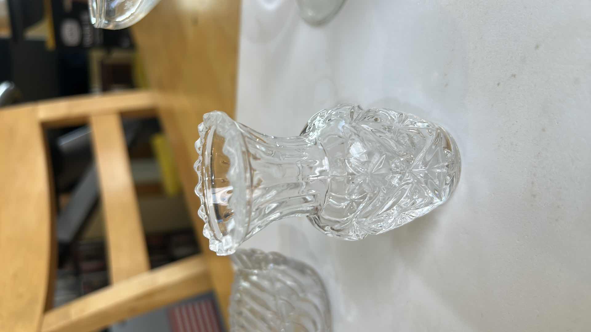 Photo 3 of 6 PC VINTAGE CRYSTAL PCS- 3 BELLS, BRIDE STEMWARE, VASE, SWAN TRINKET DISH (TALLEST H 4.5”)