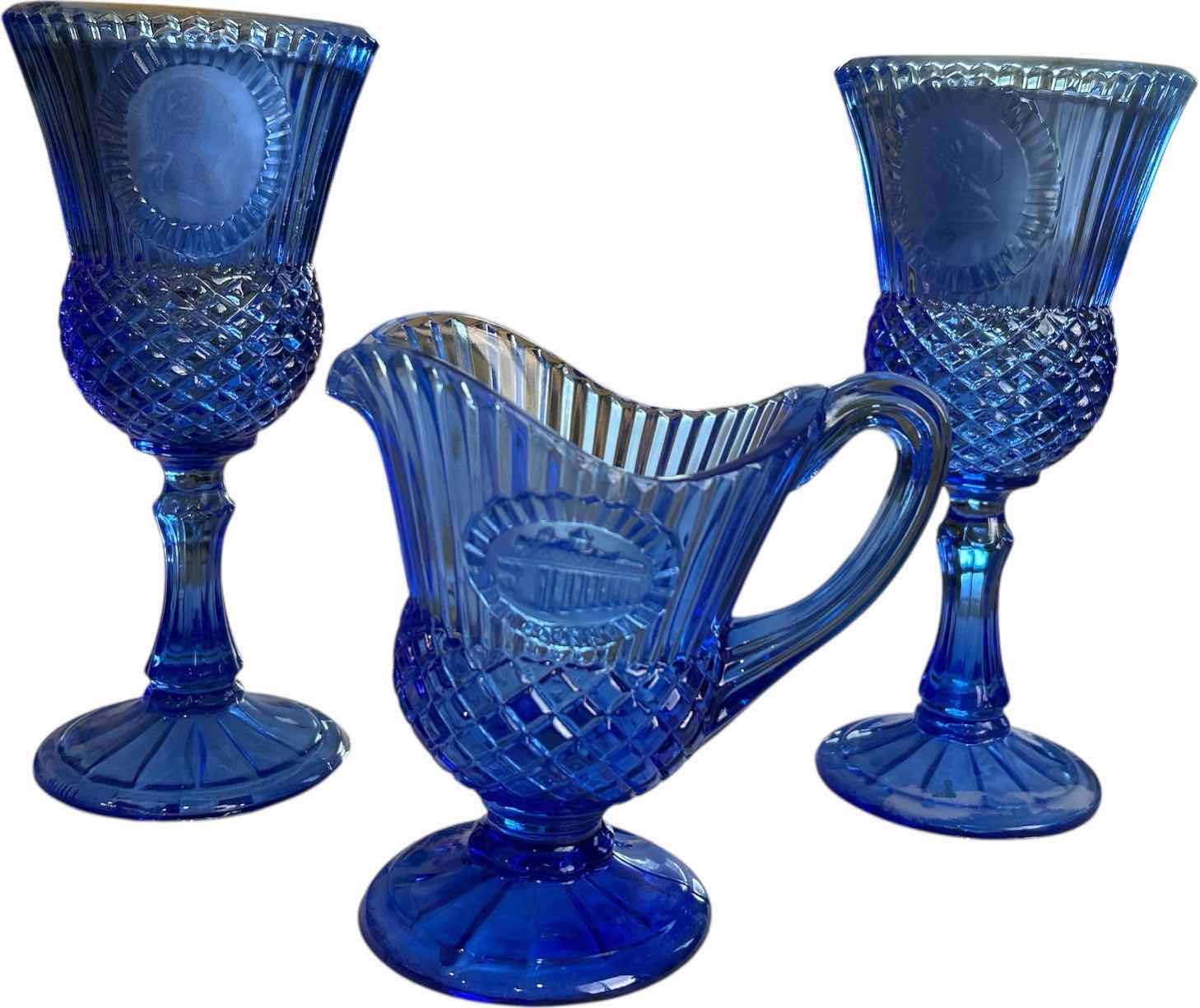 Photo 1 of 3 VINTAGE AVON COBALT BLUE PIECES, 2 CANDLE HOLDERS H 8” & PITCHER
