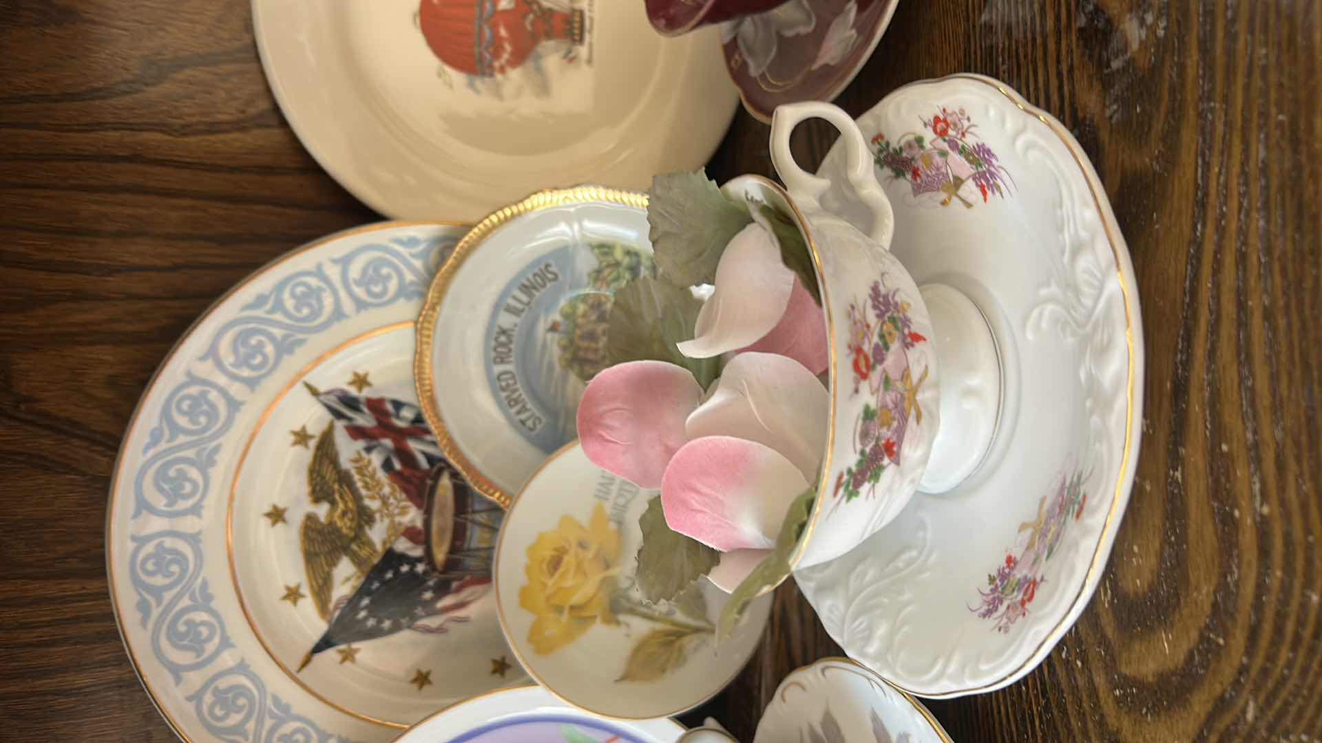 Photo 1 of 5 DECORATIVE PLATES, 3 CUP AND SAUCER SETS