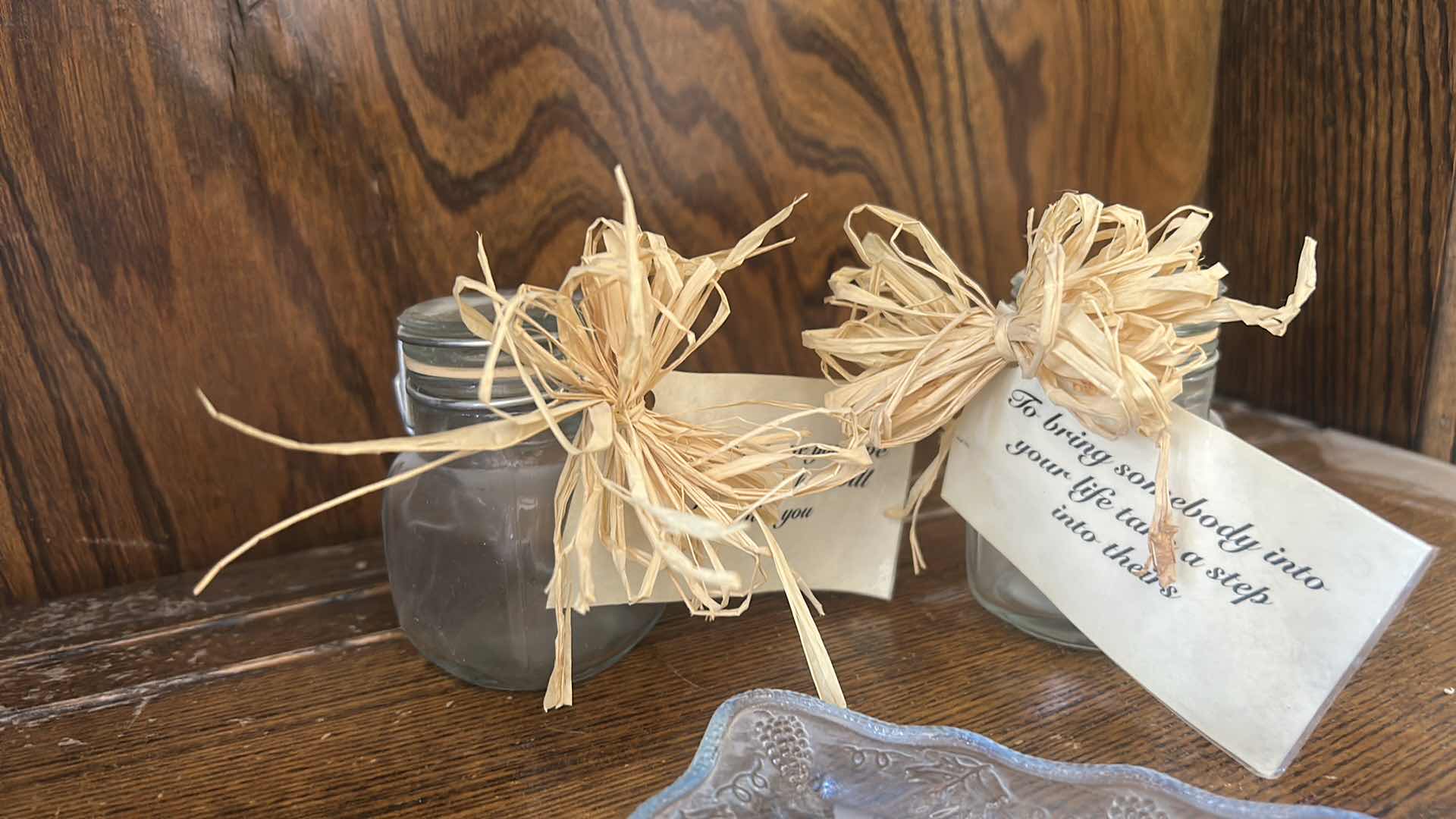 Photo 1 of 2 GLASS ANGELS TALLEST H 9”, VIRGIN MARY HOLY WATER, LAST SUPPER GLASS DISH AND 3 TINY MASON JARS