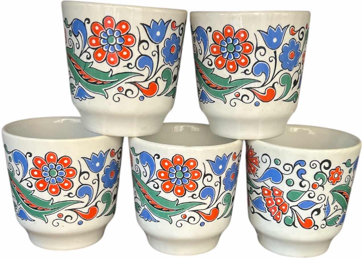 Photo 1 of 5 METAXA KERAMIKOS ATHENS GREECE CERAMIC CUPS WITH FOLK ART FLORAL DESIGN. H3”