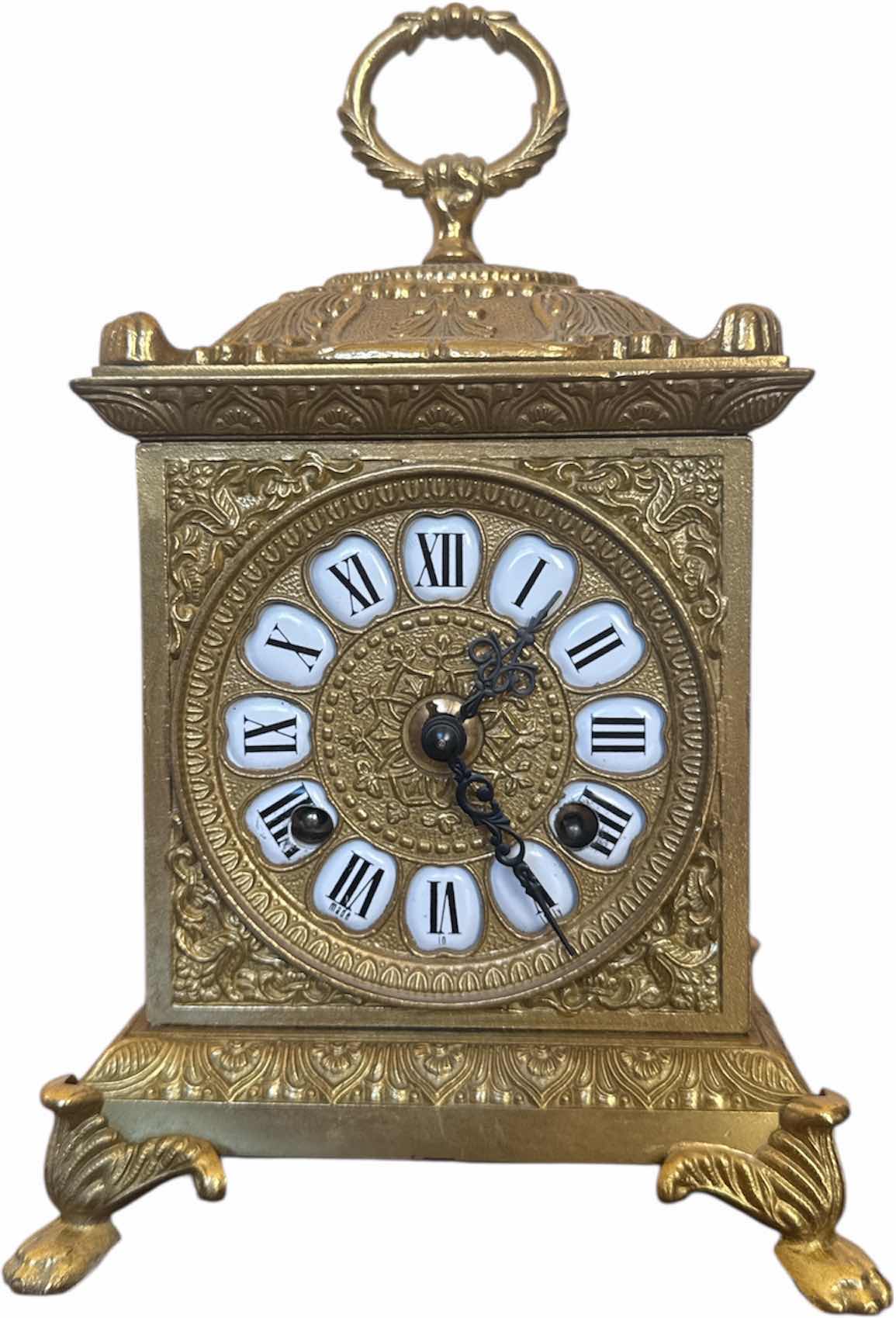 Photo 1 of ANTIQUE FRENCH STYLE BRASS MANTLE CLOCK

6” X 5” X H10”