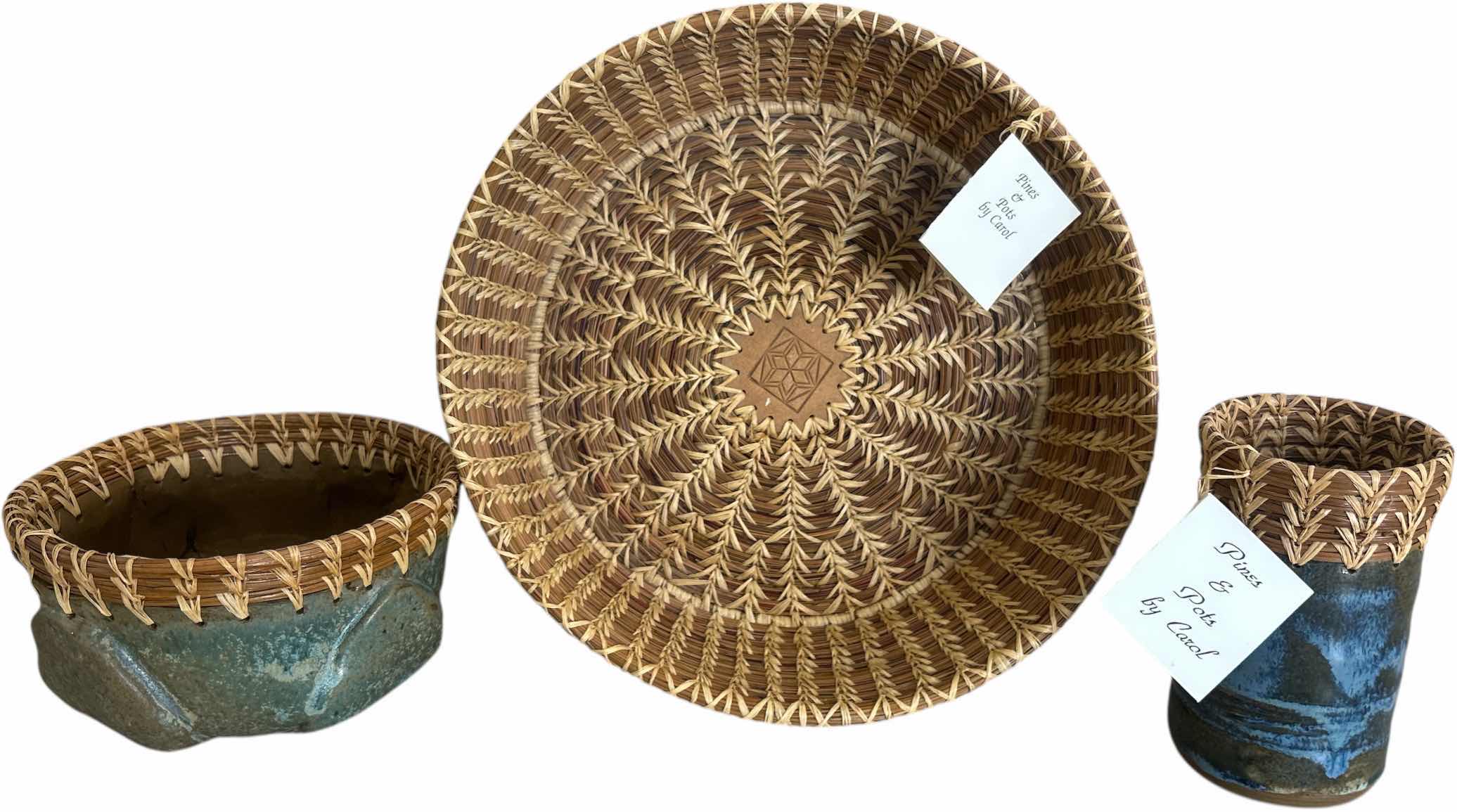 Photo 1 of 3 NEW WITH TAGS PINES AND POTS BY CAROL HANDMADE BASKETS AND MORE LARGEST 11” x H3”