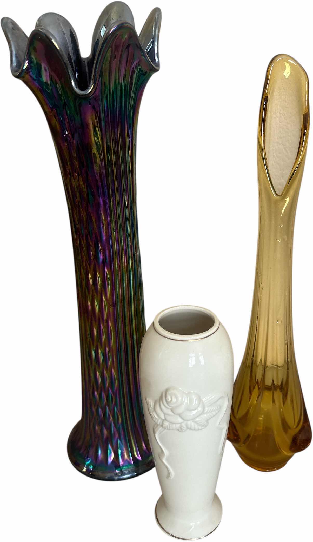 Photo 1 of 3 VINTAGE VASES - LENOX, FENTON H16” AND AMBER GLASS