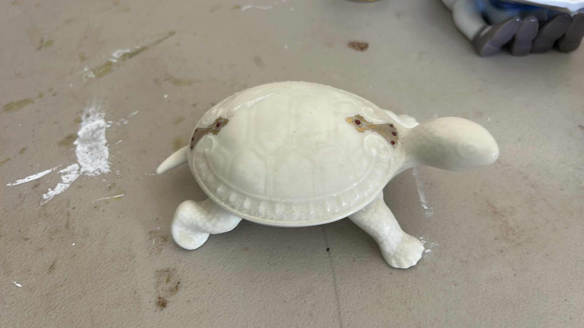 Photo 1 of 3 PC PORCELAIN- LENOX TURTLE, COPPENHAGEN NUMBERED BOY AND GIRL FIGURINE, WOMAN FIGURINE H 6.5”