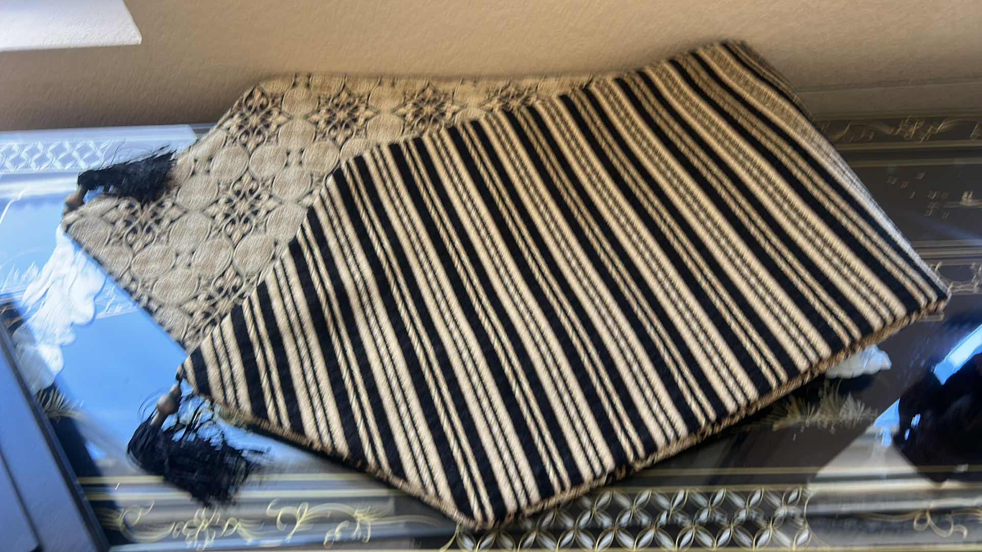 Photo 1 of ASIAN DECOR - GOLD AND BLACK TABLE RUNNER, 3 BLACK AND GOLD PANELS , & LAUGHING BUDDAH H 8”