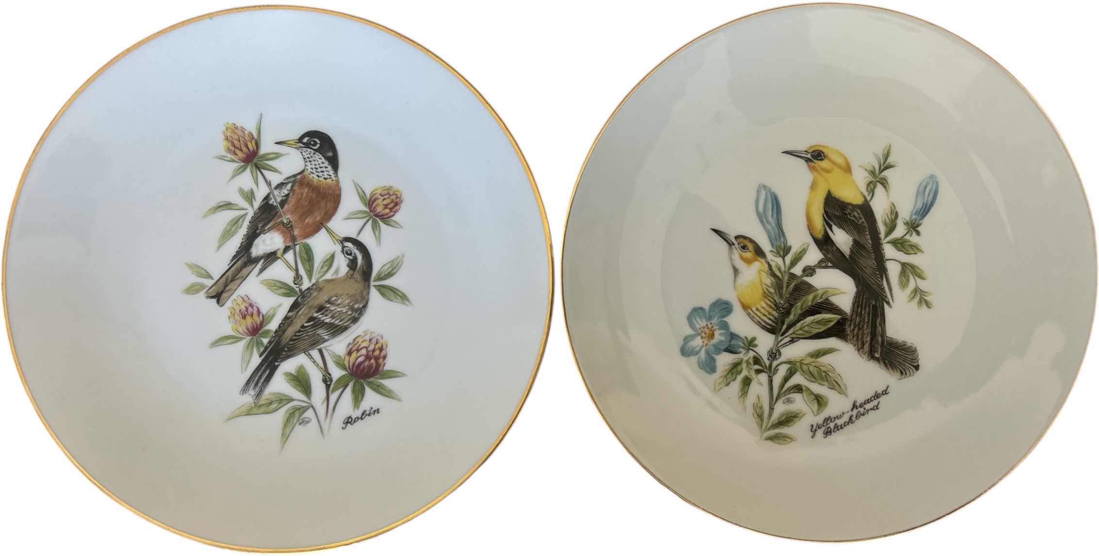Photo 1 of 2 BAREUTHER WALDSASSEN BARVARIA GERMANY PORCELAIN GOLD RIMMED BIRD 8” PLATES