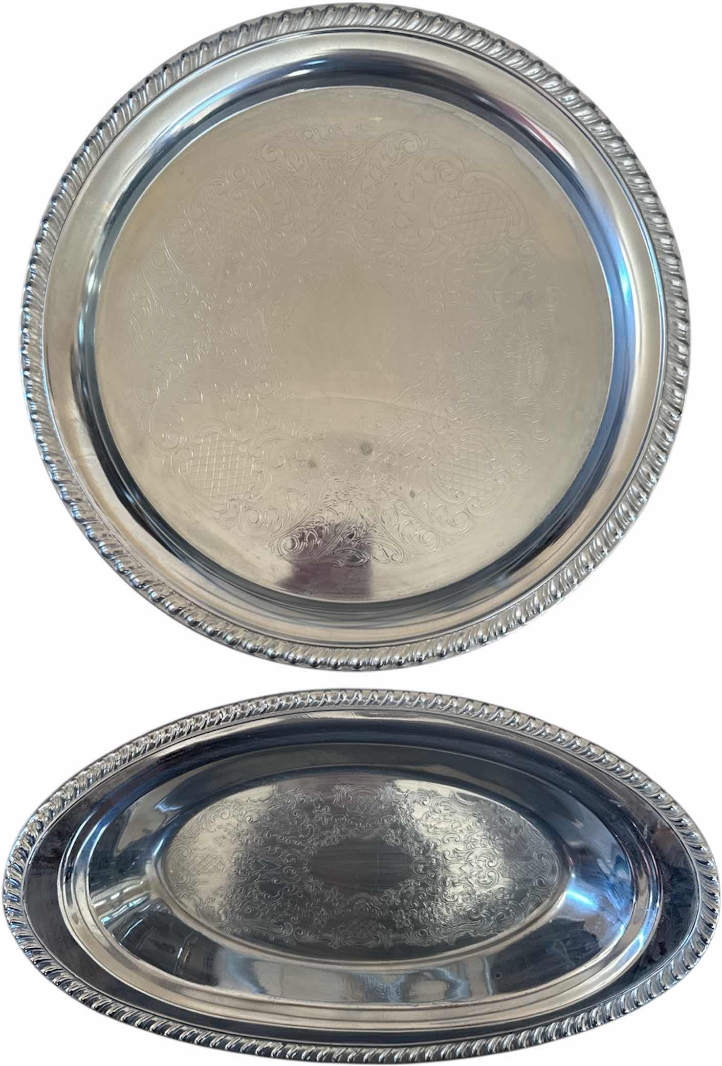 Photo 1 of 3- VINTAGE SERVING PLATES, SILVER AND CRANBERRY SET, CRYSTAL