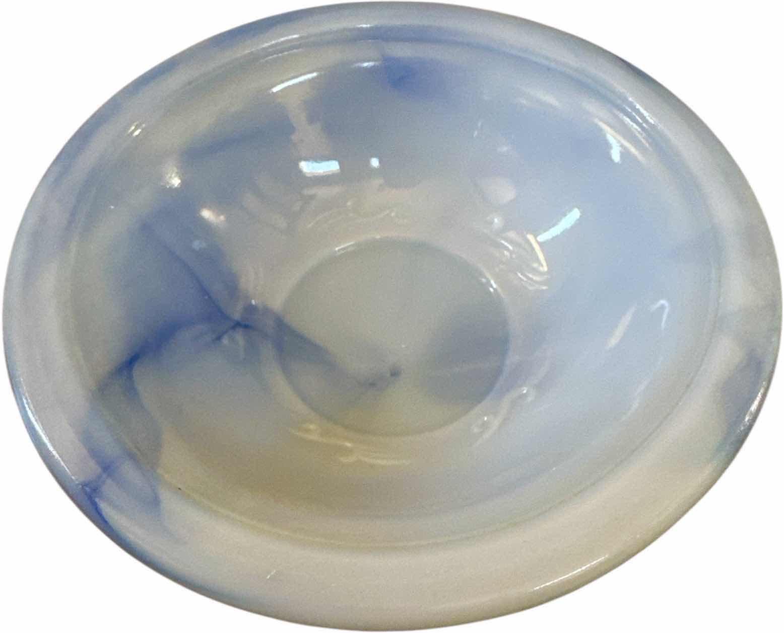 Photo 1 of 2- VINTAGE BLUE MARBLE, MILK GLASS VICTORIAN PICTURE AND BOWL

H”5 AND SMALLER