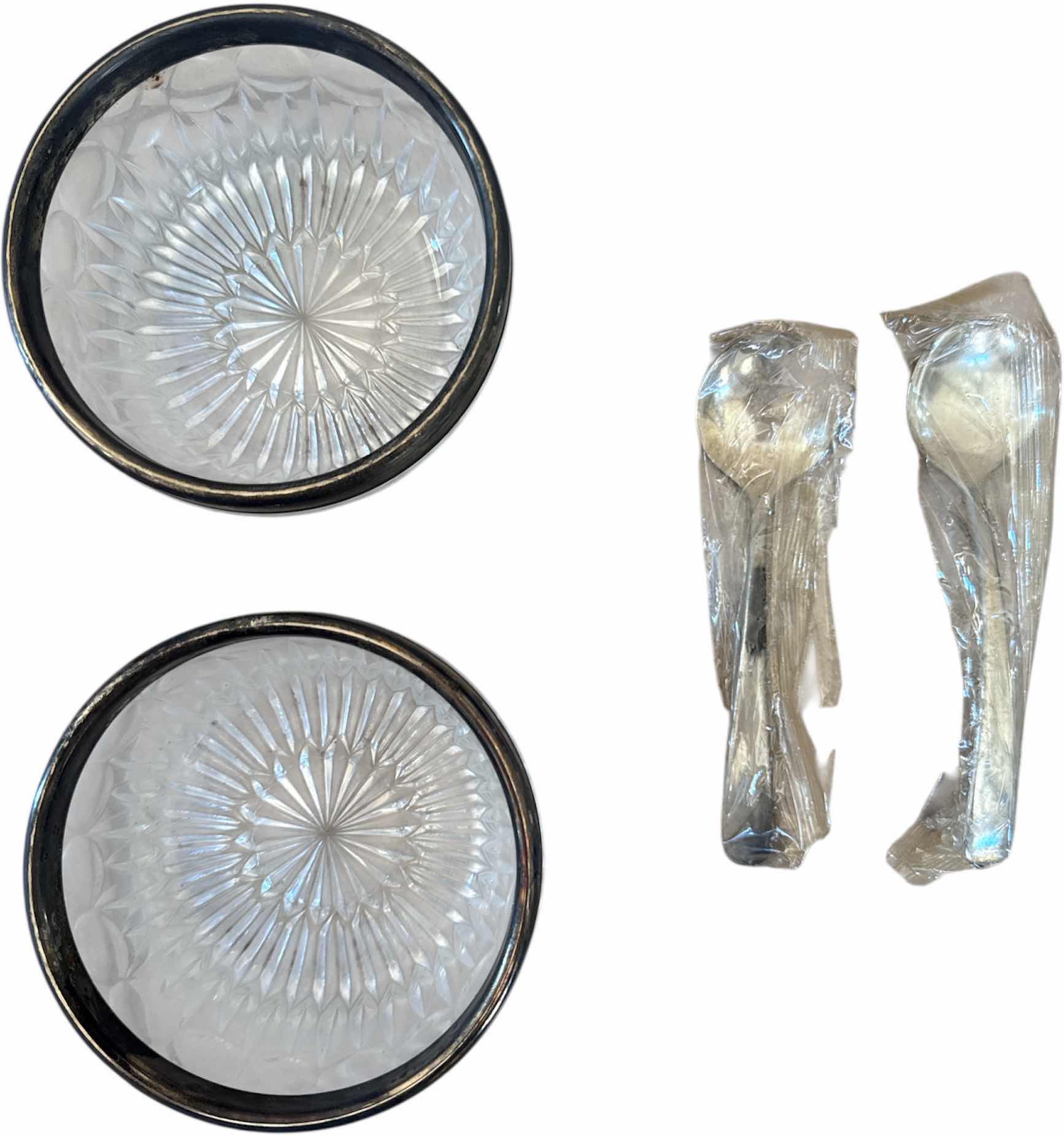 Photo 3 of 4- VINTAGE SILVERPLATED CRYSTAL SAUCE SETS AND SERVING TRAY

SERVING TRAY
8” X 14” X H1”