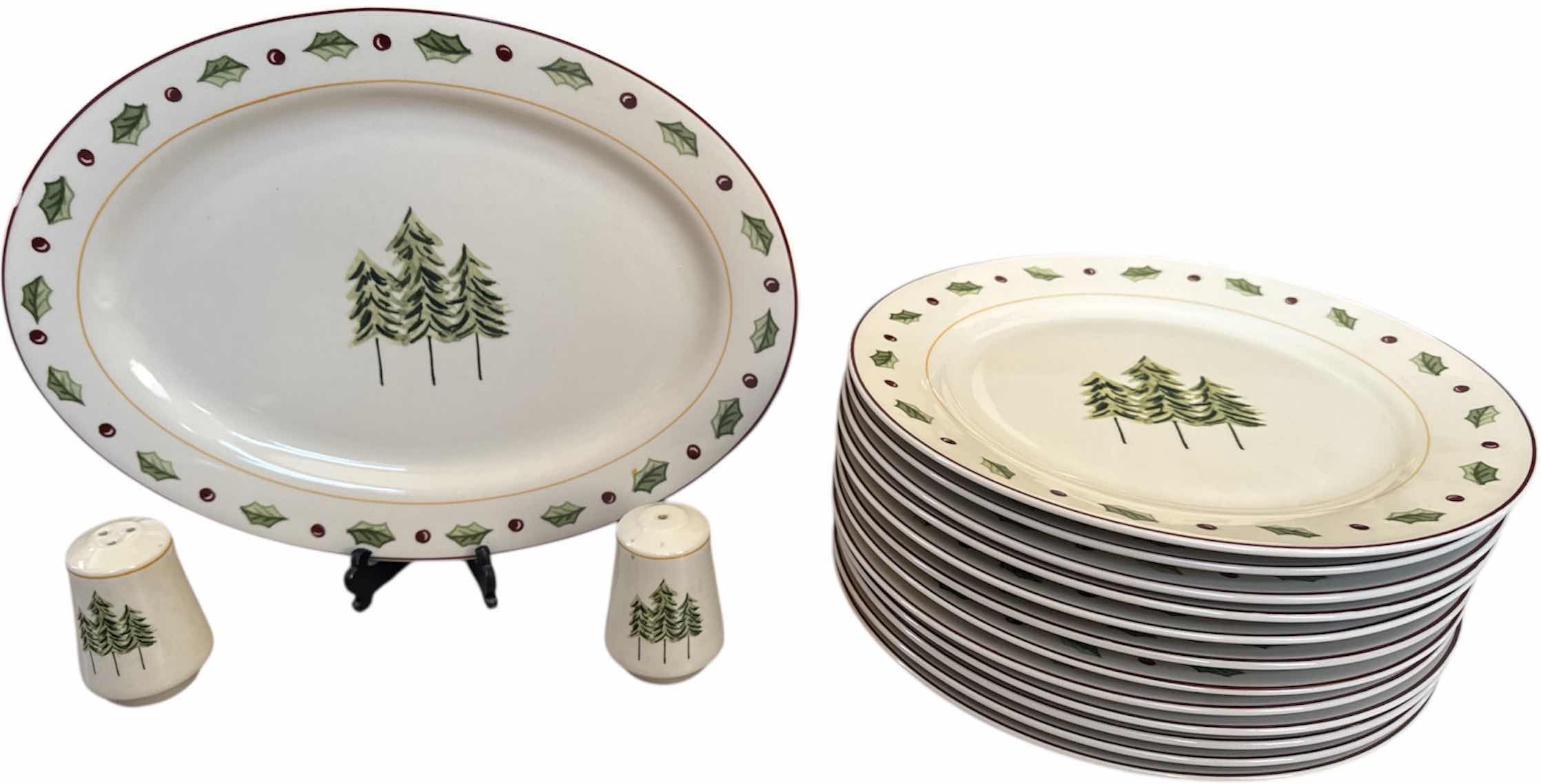 Photo 1 of 15- VINTAGE MERRY BRITE HOLIDAY CHRISTMAS DISHES, SERVING PLATTER, SALT AND PEPPER SHAKERS

PLATE
D10.5”