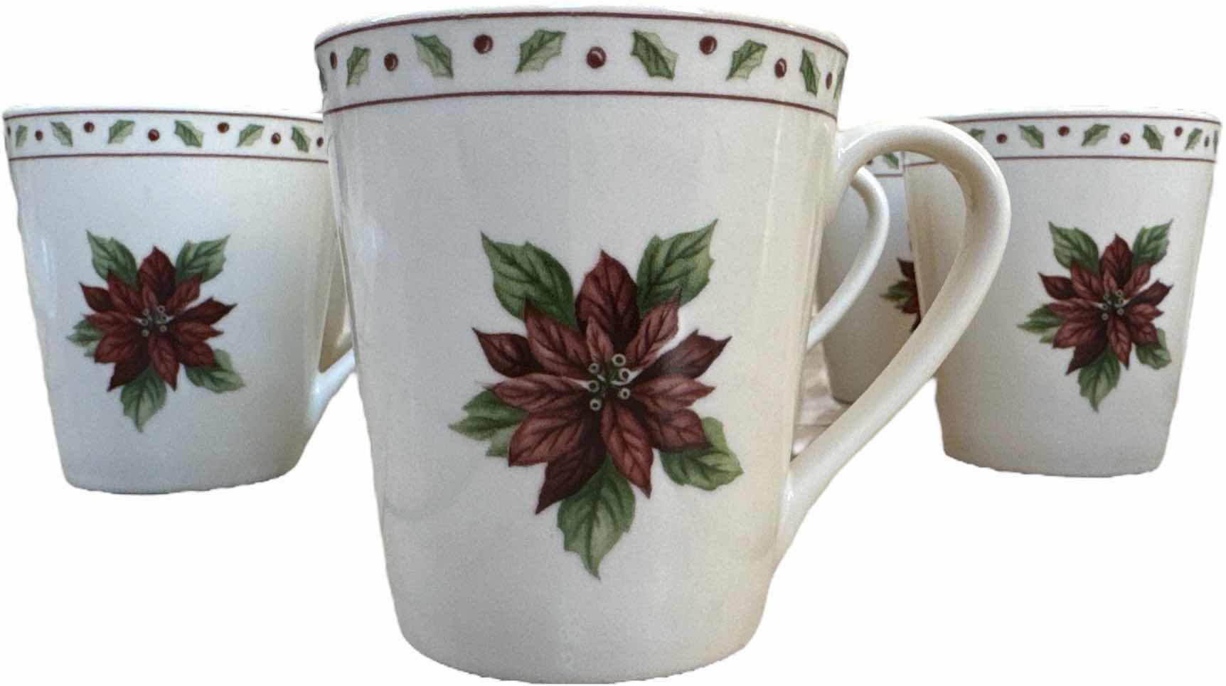 Photo 1 of 12- VINTAGE MERRY BRITE HOLIDAY CHRISTMAS HOLLY AND FLORAL POINSETTIA COFFEE MUGS

H4”
