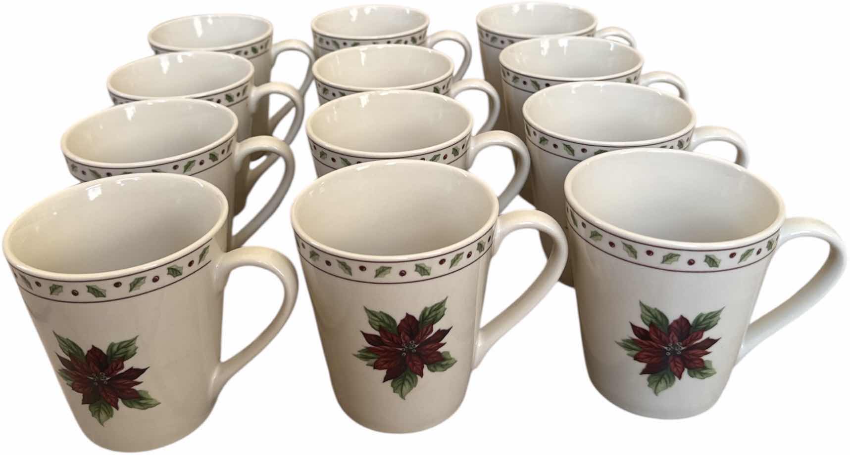 Photo 1 of 12- VINTAGE MERRY BRITE HOLIDAY CHRISTMAS HOLLY AND FLORAL POINSETTIA COFFEE MUGS

H4”