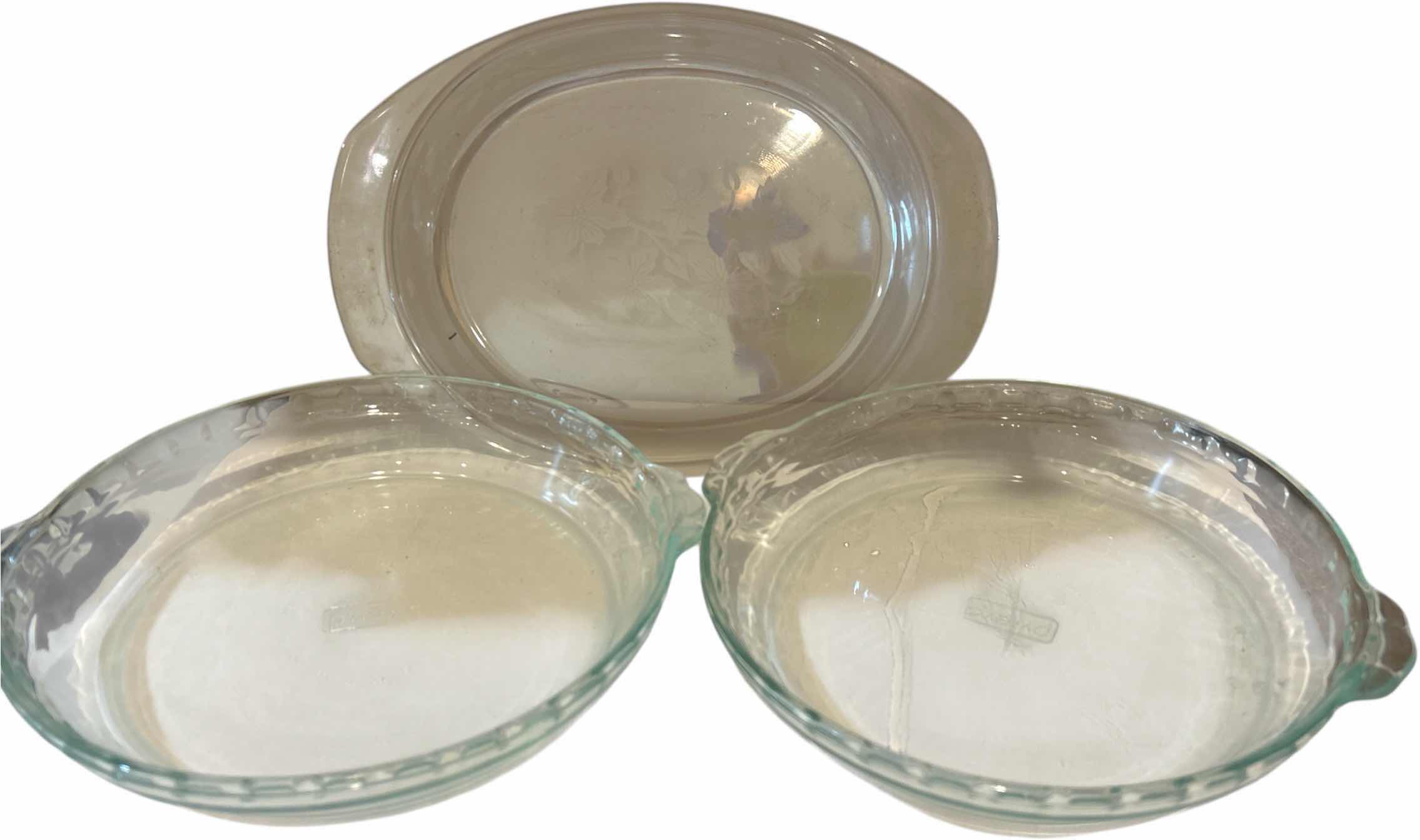 Photo 1 of 2 10” PYREX DISHES AND 1 FLOWER MOTIF DISH