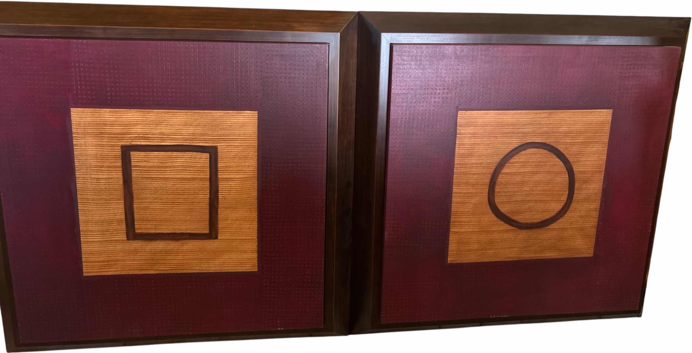 Photo 1 of 2 WALL DECOR - CIRCLE & SQUARE ON CANVAS MOUNTED ON WOOD ARTWORK 43“ x 4” x H42”