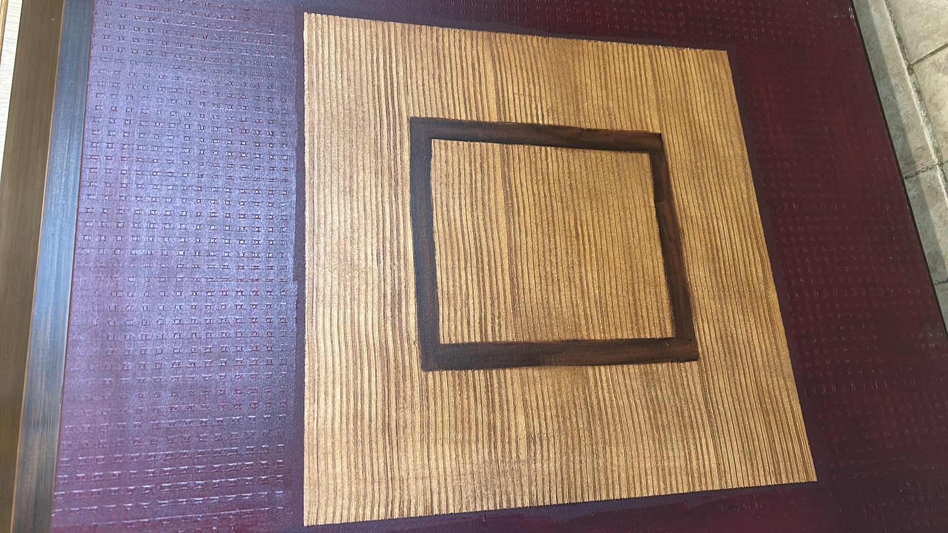 Photo 1 of 2 WALL DECOR - CIRCLE & SQUARE ON CANVAS MOUNTED ON WOOD ARTWORK 43“ x 4” x H42”