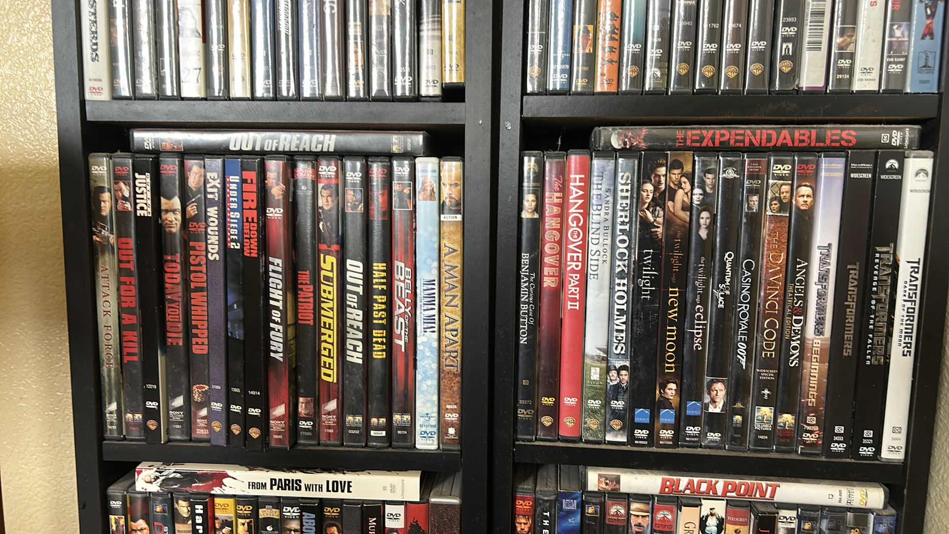 Photo 1 of 2 BLACK SHELVING UNITS WITH DVD’s