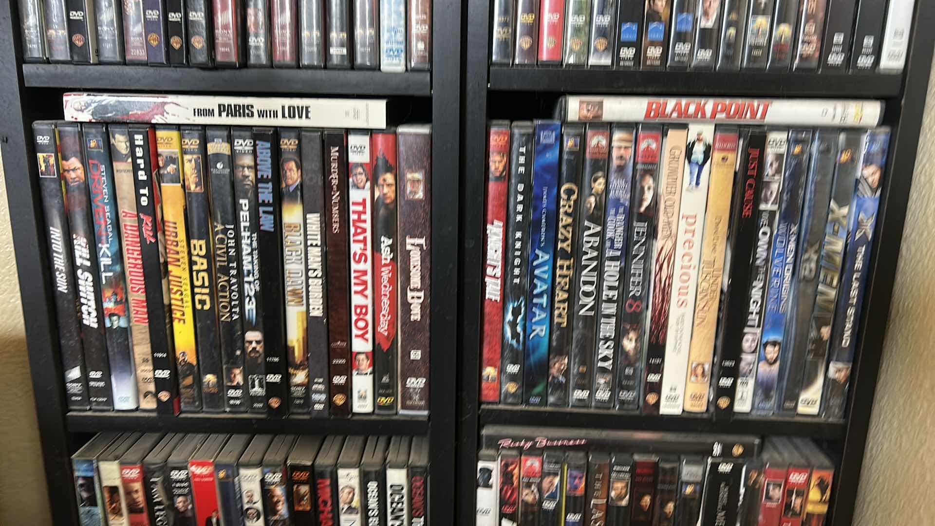 Photo 1 of 2 BLACK SHELVING UNITS WITH DVD’s