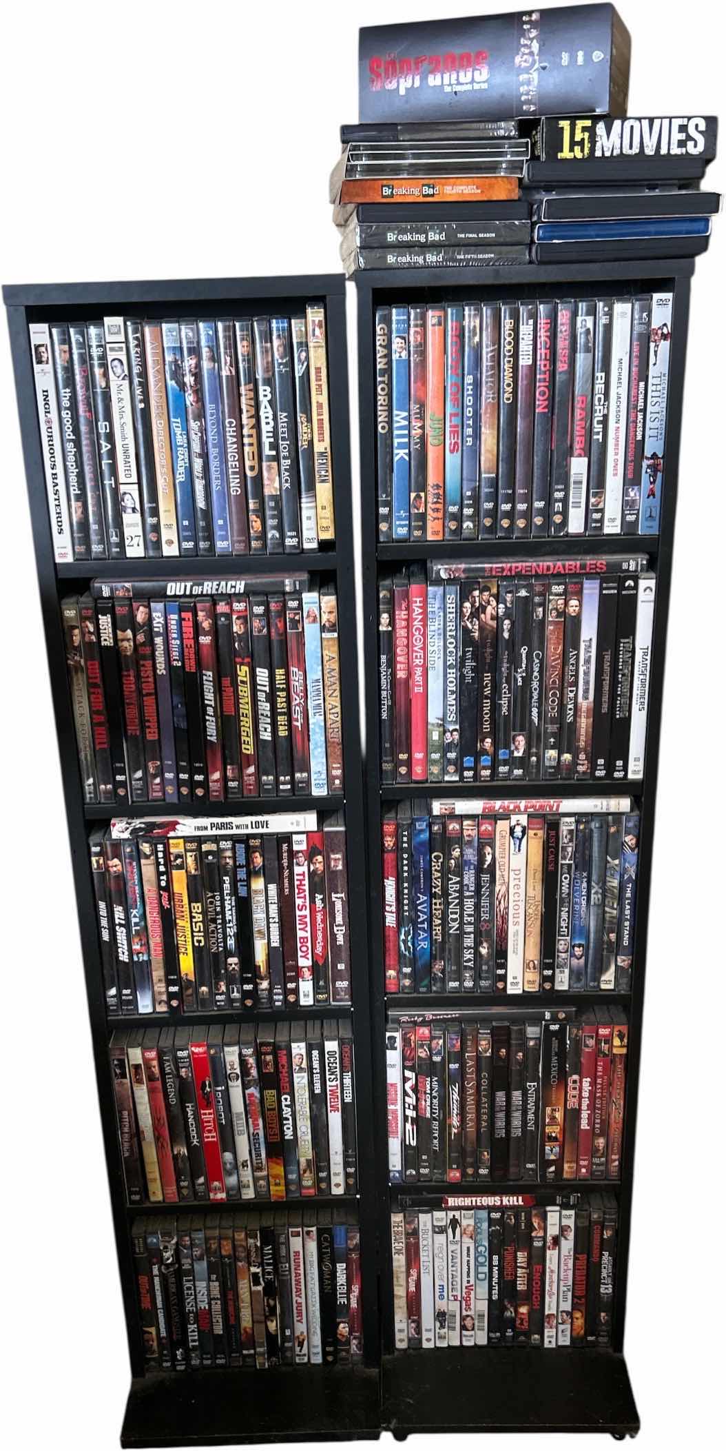 Photo 1 of 2 BLACK SHELVING UNITS WITH DVD’s